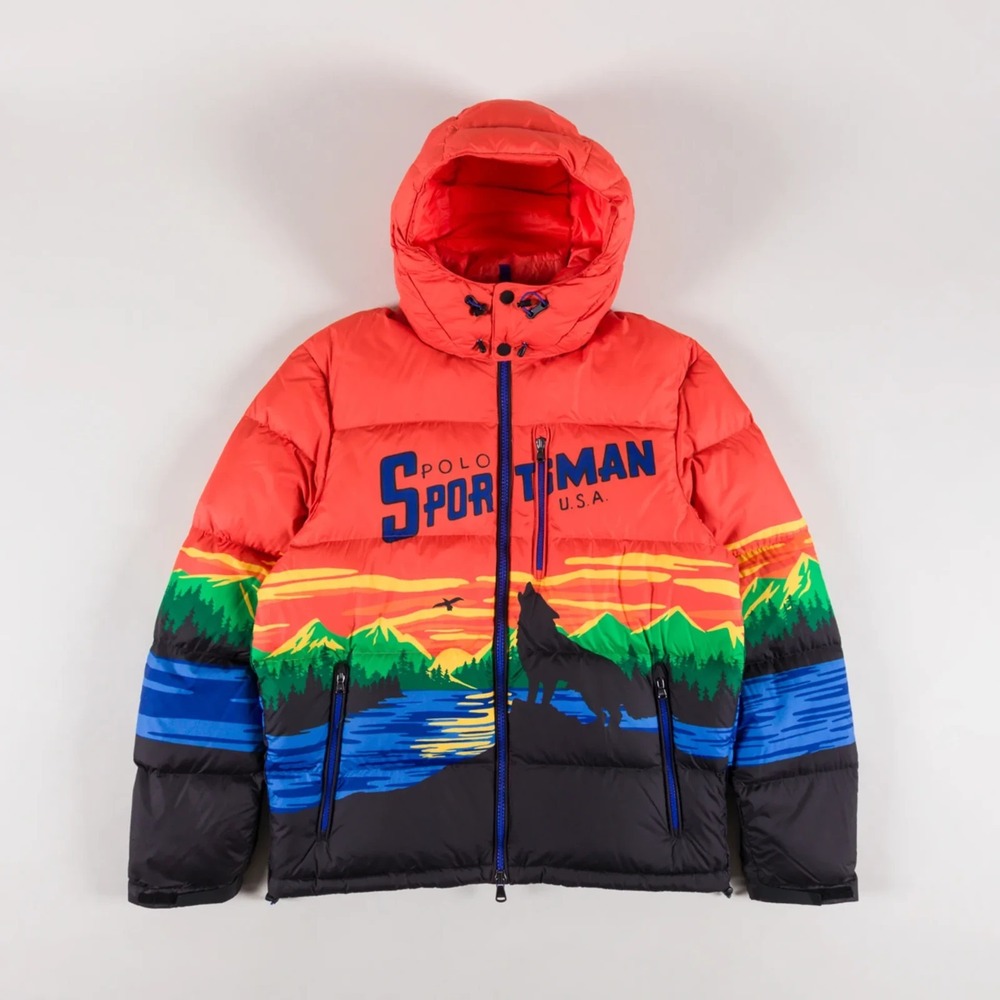 Polo Ralph Lauren Jacket Mens Large Orange Gorham Polo Sportsman Puffer New